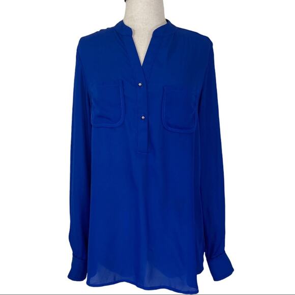 NY Collection blue crepe blouse women’s oversize small loose fit button up top - Picture 1 of 7